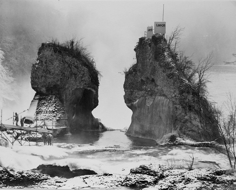 Rheinfall, 1985, Sanierung der Felsen, Foto Max Graf, Schaffhausen