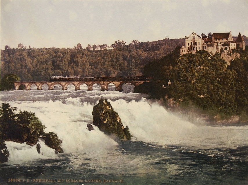 Rheinfall, 1900, Rheinfall mit Dampfeisenbahn, Orginal:Hans Bölsterli,